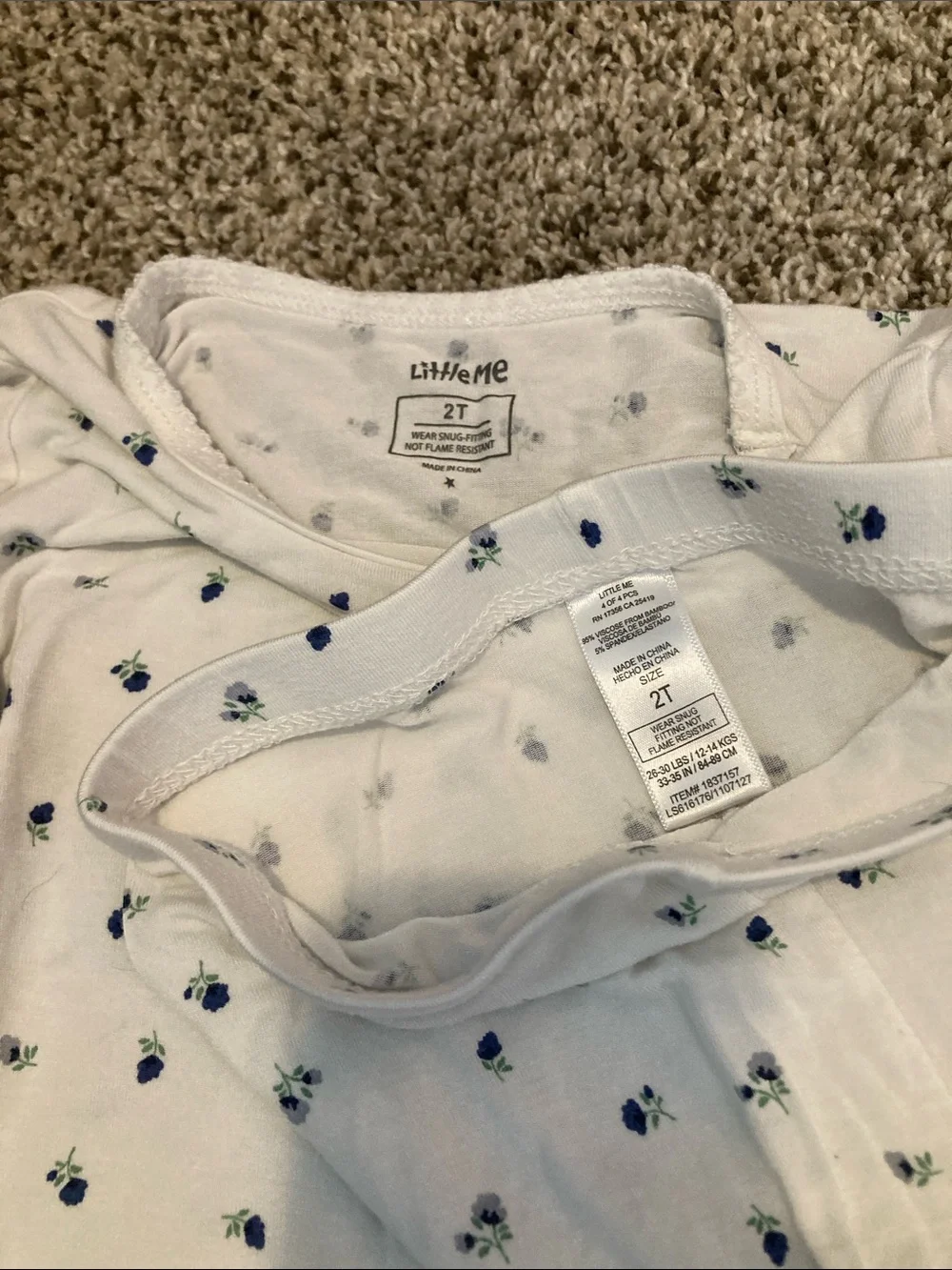 Little Me White Pajama Set with Blue Flowers